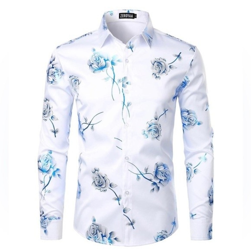 Men’s Nightclub Shiny Golden 3D Rose Printed world-class a memorable night out.